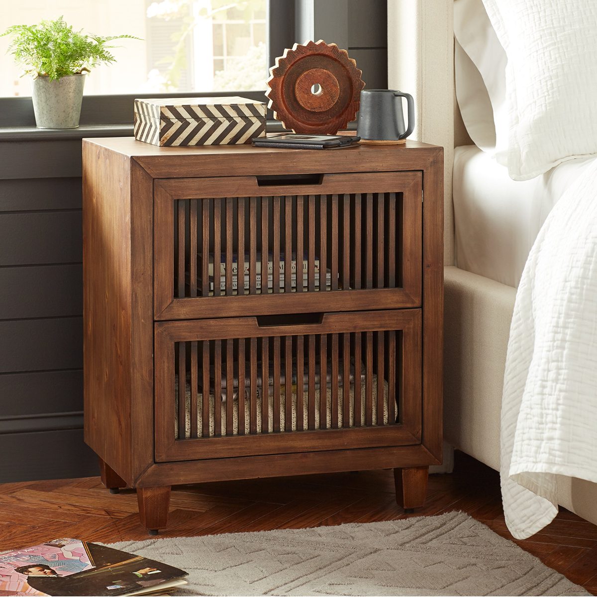 Amazon Brand – Stone & Beam Cabernet Slatted 2-Drawer Cabinet, 23.6"W, Ash