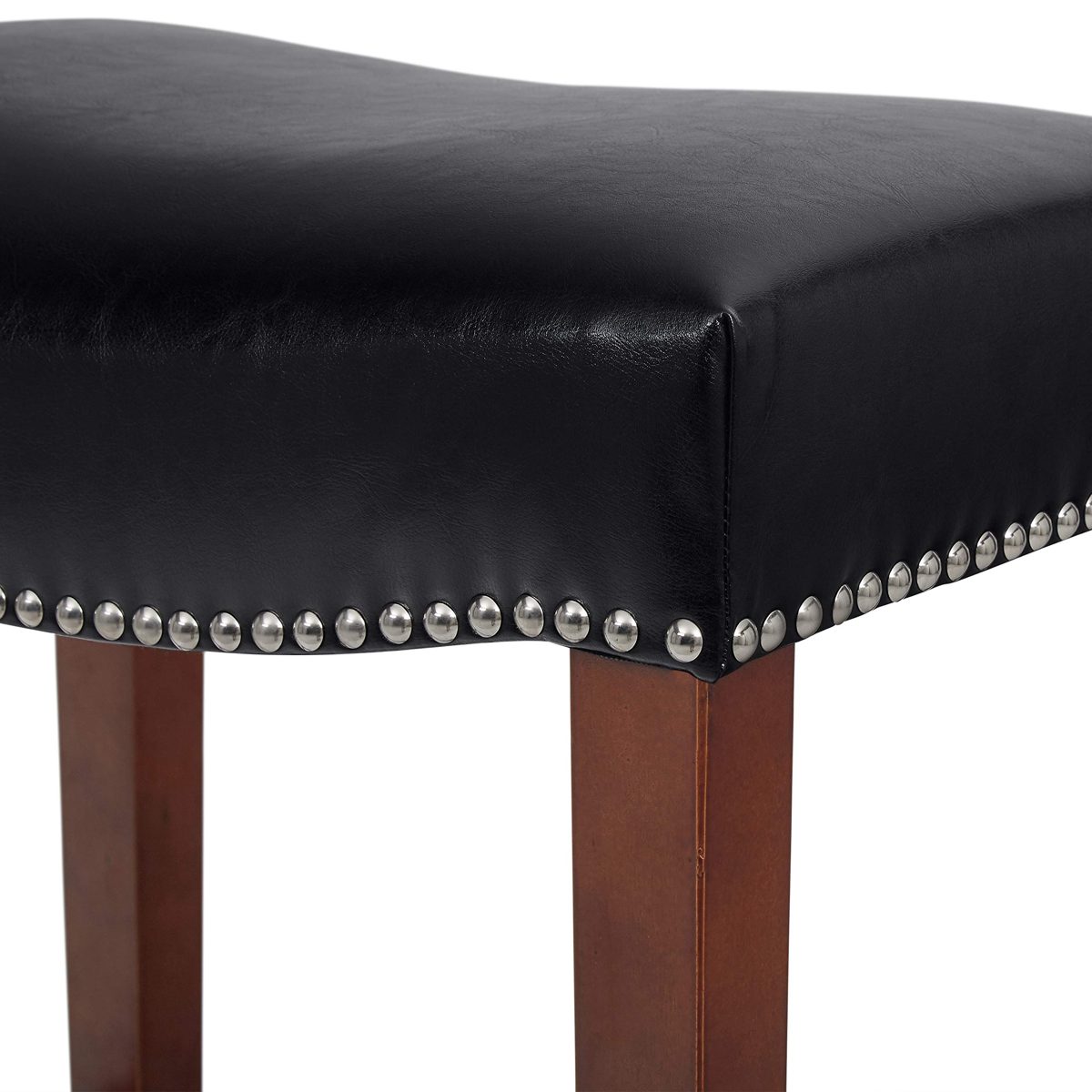 Amazon Brand – Ravenna Home Faraday Saddle Nailhead Counter Stool, 26"H, Black Faux Leather