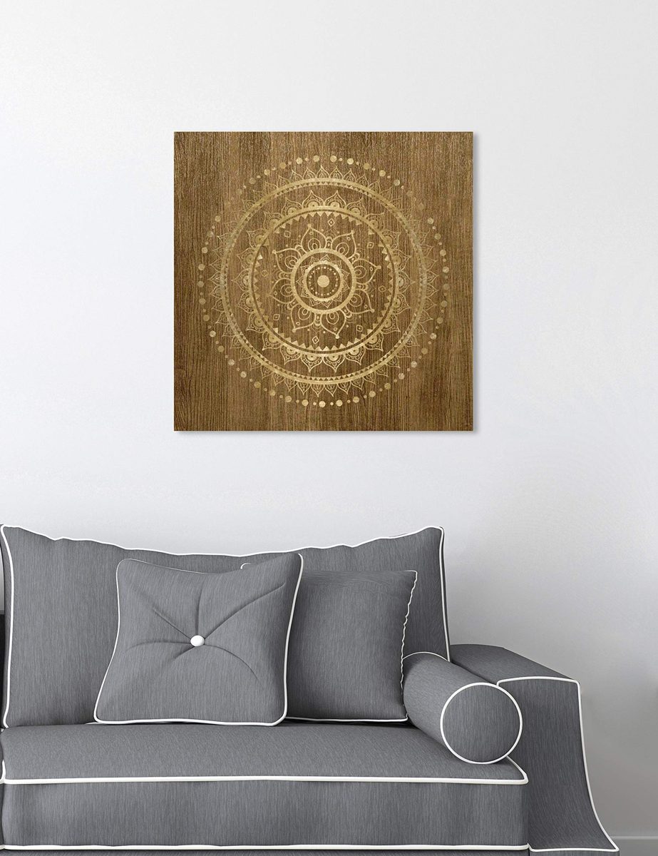 Amazon Brand – Stone & Beam Contemporary Gold on Brown Mandala Canvas Wall Art Print, 16" x 16"