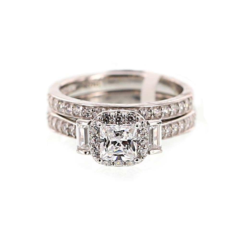 [Find] Amazon Collection Rhodium Plated Sterling Silver kuriakyu-bikkuzirukoniaburaidaruringusetto, Size 9
