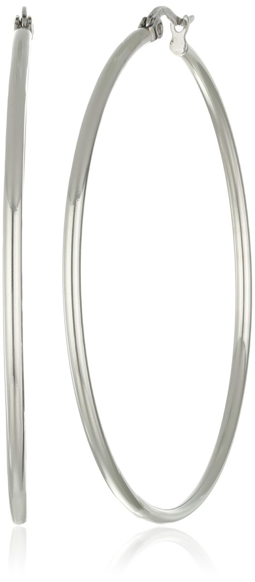 Amazon Essentials Stainless Steel Rounded Tube Hoop Earrings (50mm)