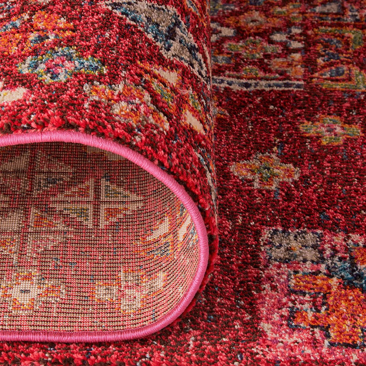 Rivet Red Mosaic Multi-Print Wool Rug, 7'10" x 11', Red