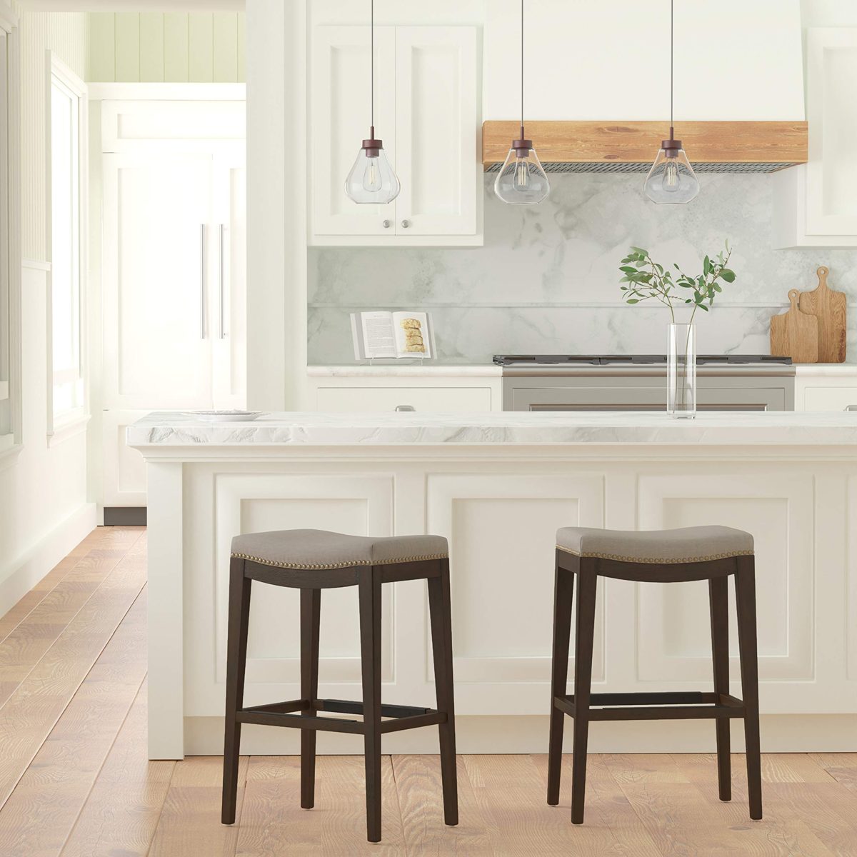 Amazon Brand – Stone & Beam Elden Nailhead-Trim Kitchen Counter Backless Bar Stool, 30"H, Slate