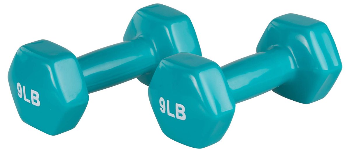AmazonBasics Vinyl 9 Pound Dumbbells - Set of 2, Light Blue