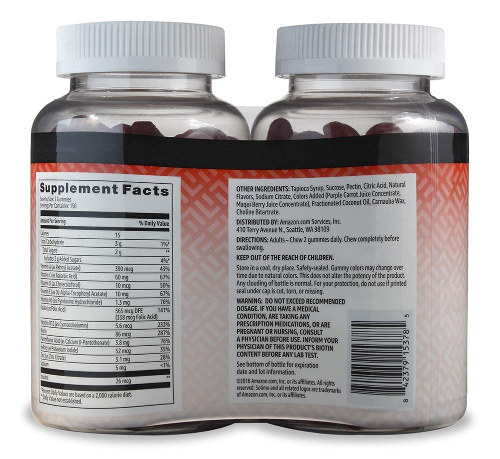 Amazon Brand - Solimo Adult Multivitamin, 150 Gummies, 75-Day Supply (Pack of 2)