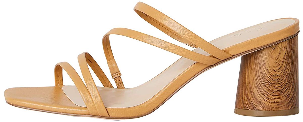 find. Block Heel Assymetric Strippy Sandal Ankle Strap, Brown (Camel), 5 UK