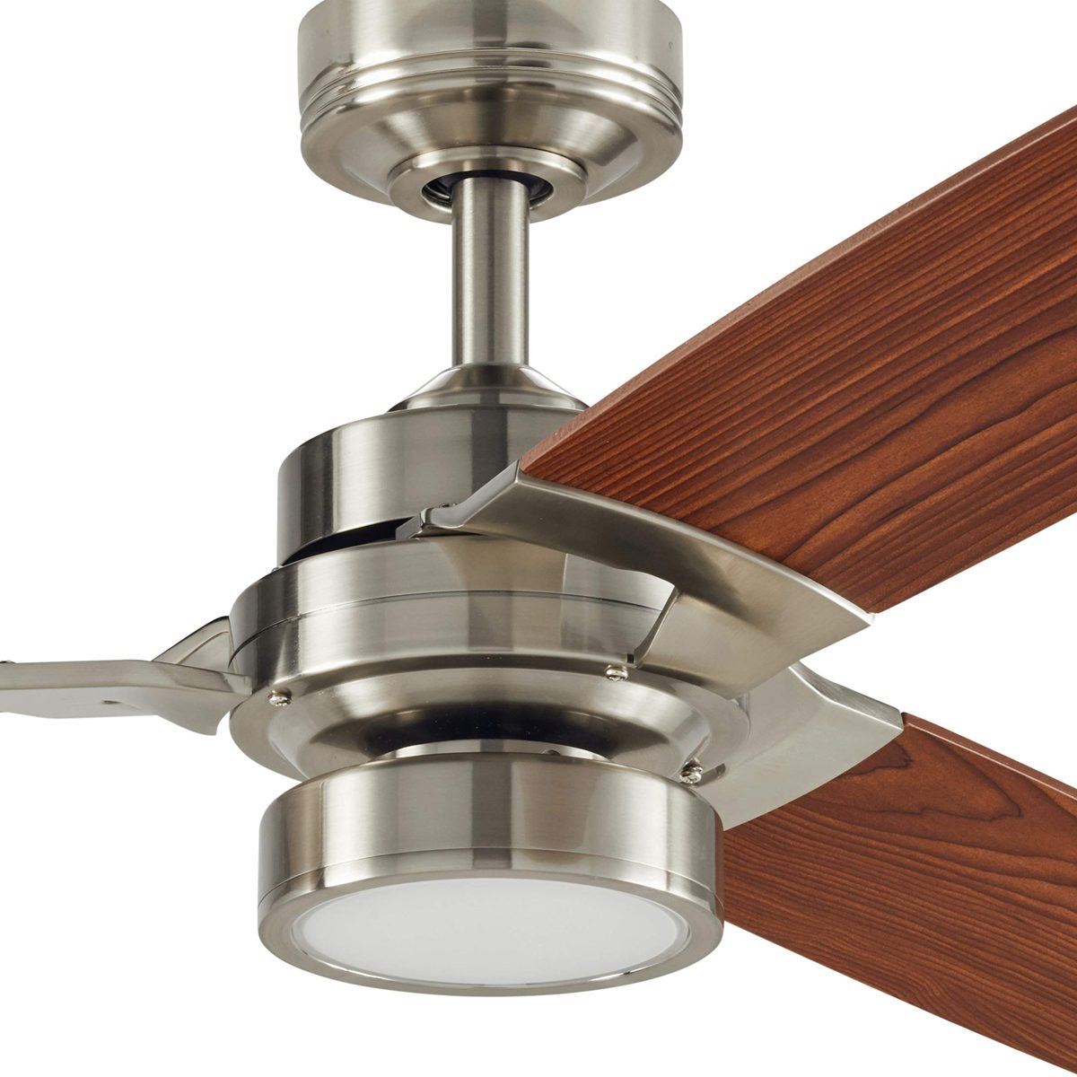 Amazon Brand – Rivet Modern Remote Control AC Motor Ceiling Flush Mount Fan with 18W LED Light - 52 x 52 x 7.6 Inches, Brushed Nickel with Maple Finish Blades
