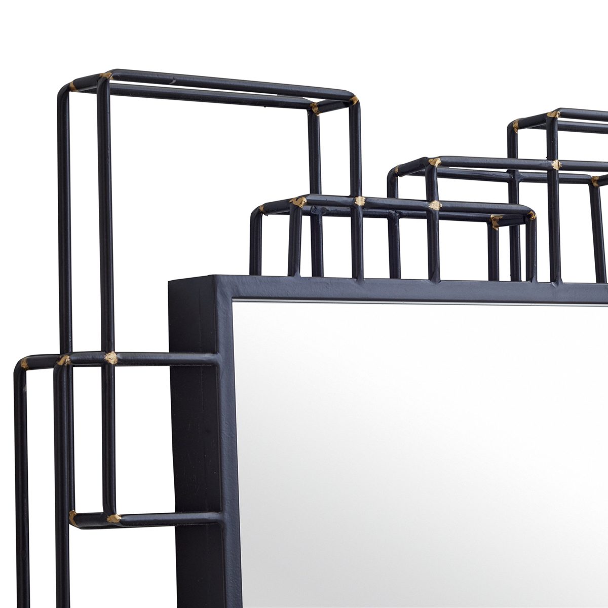 Amazon Brand – Rivet Geometric Metal Wall Mirror Decor, 47 Inch Height, Black with Gold Accents