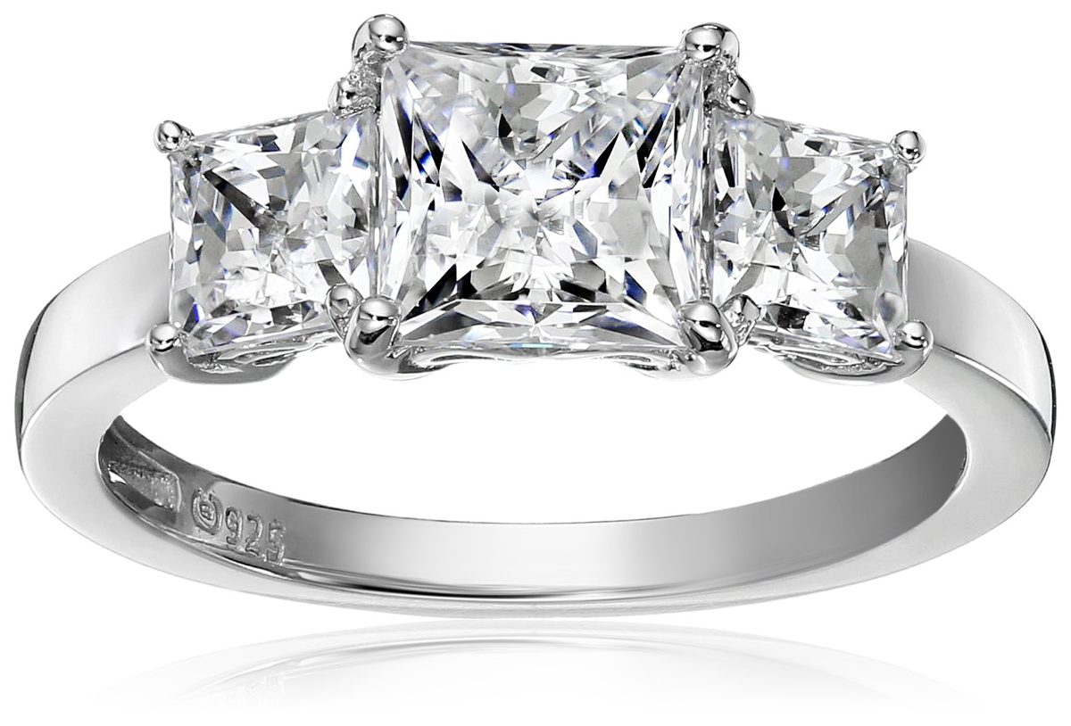 Platinum-Plated Sterling Silver Princess-Cut 3-Stone Ring made with Swarovski Zirconia (3 cttw), Size 9