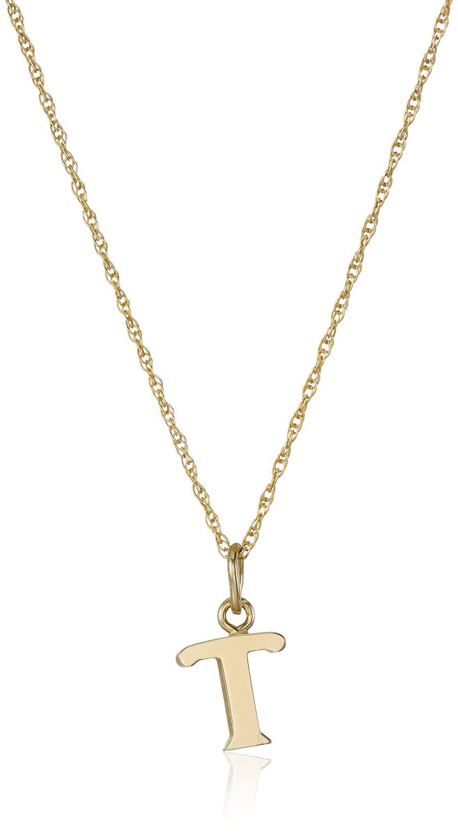 14k Yellow Gold-Filled Letter "T" Charm Pendant Necklace, 18"