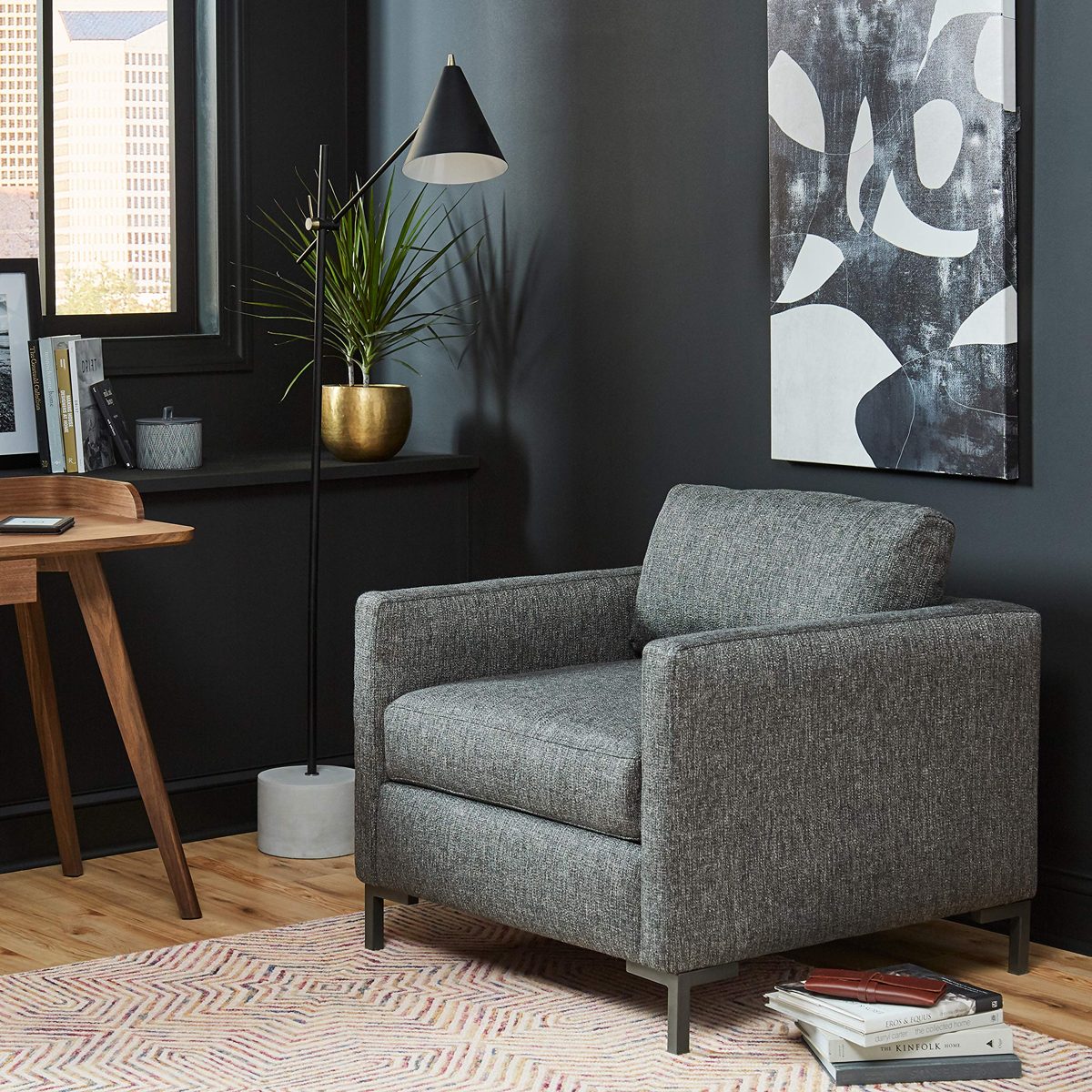 Amazon Brand – Rivet Edgewest Low Back Modern Accent Chair, 34"W, Charcoal Grey