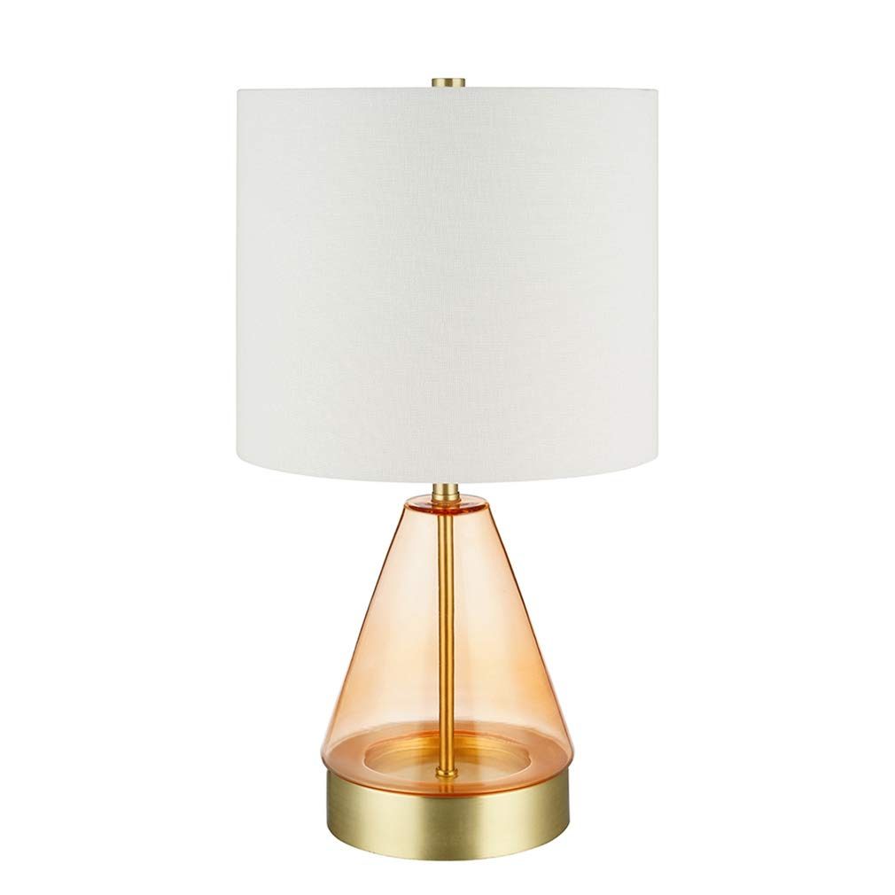 Amazon Brand – Rivet Smokey Glass and Brass Table Lamp, Modern, with Bulb, 16.63"H, Pink