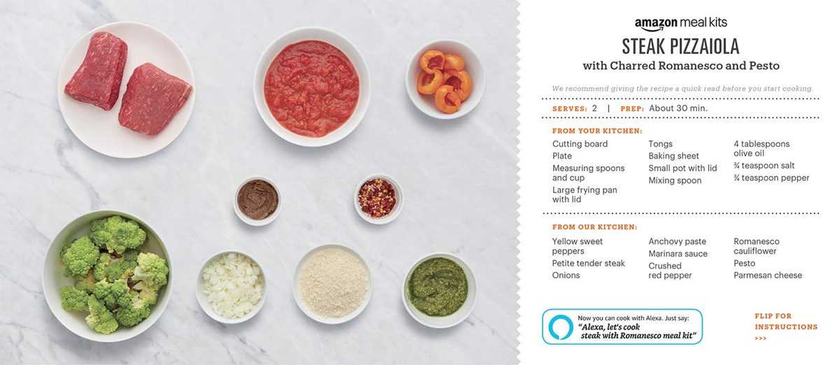 Amazon Meal Kits, Steak Pizzaiola with Charred Romanesco and Pesto, Serves 2