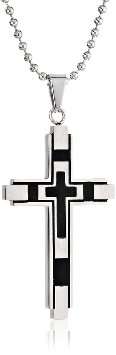 Men's Stainless Steel Reversible Cross Pendant Necklace, 22"