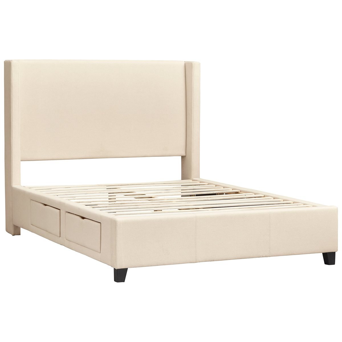 Stone & Beam Clifton Modern Upholstered King Bed with Storage Drawers, 84.25"W, Cream