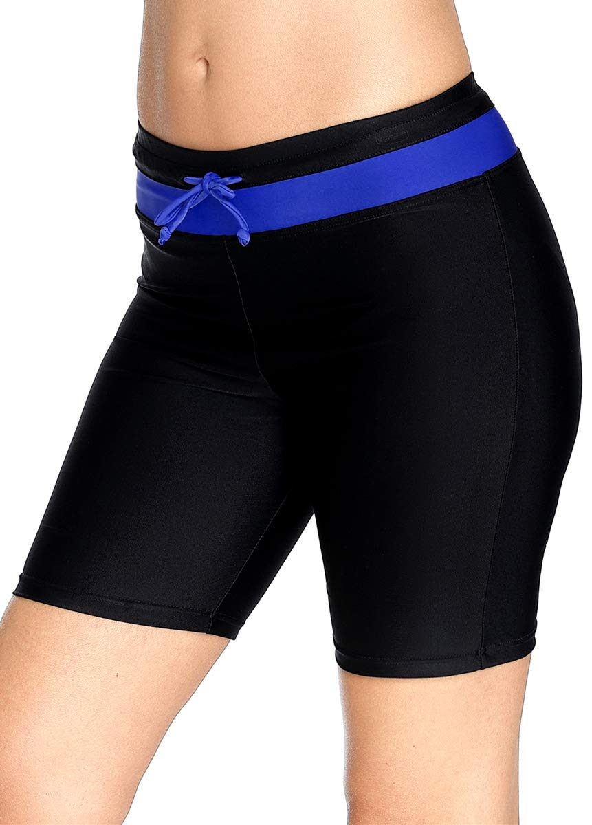 Eono Essentials Women's High Waist Long Swimsuit Board Shorts / Beach Bottoms, blue, xl