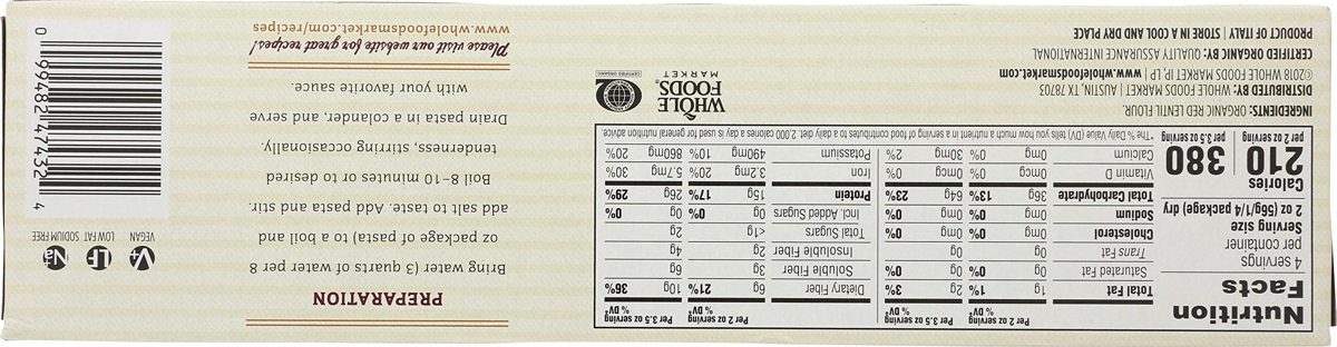 Whole Foods Market, Organic Red Lentil Gluten Free Spaghetti, 8 oz