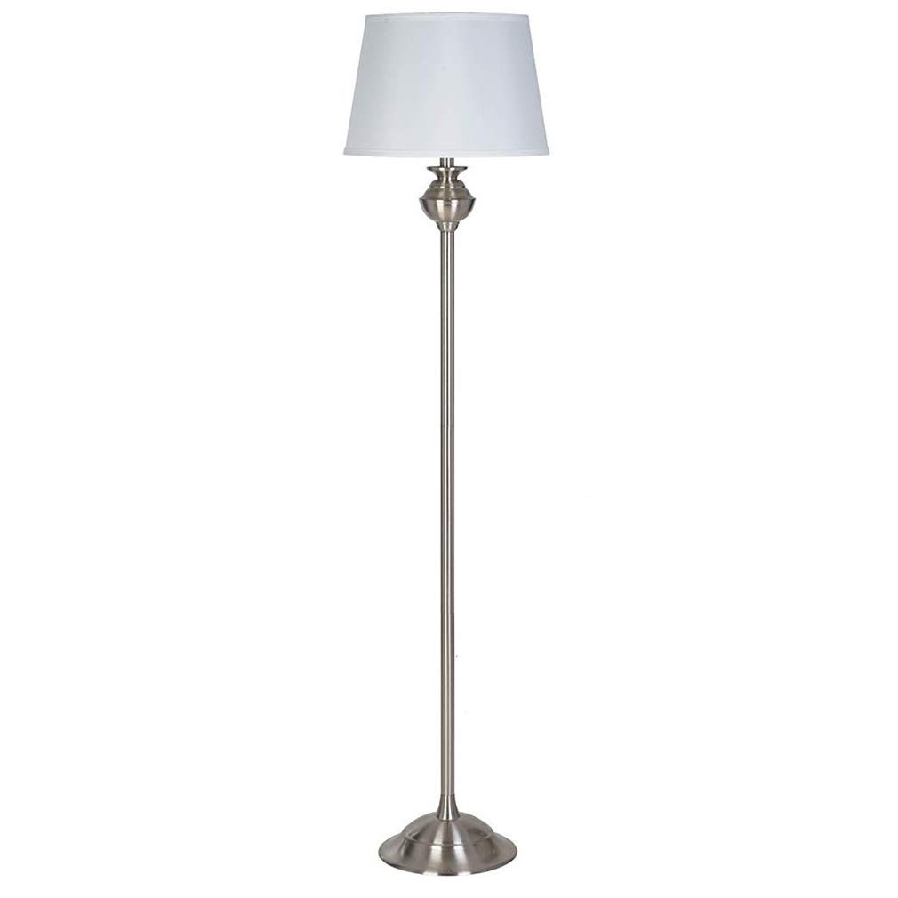 Amazon Brand – Ravenna Home Metal Living Room Standing Floor Lamp With LED Light Bulb - 59.25 Inches, Brushed Nickel with White Shade