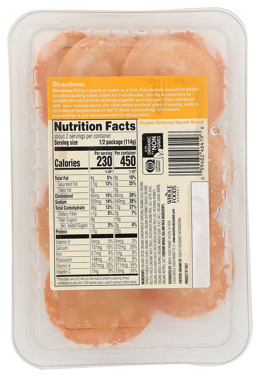 365 Everyday Value, Organic Butternut Squash Ravioli, 8 oz, (Frozen)
