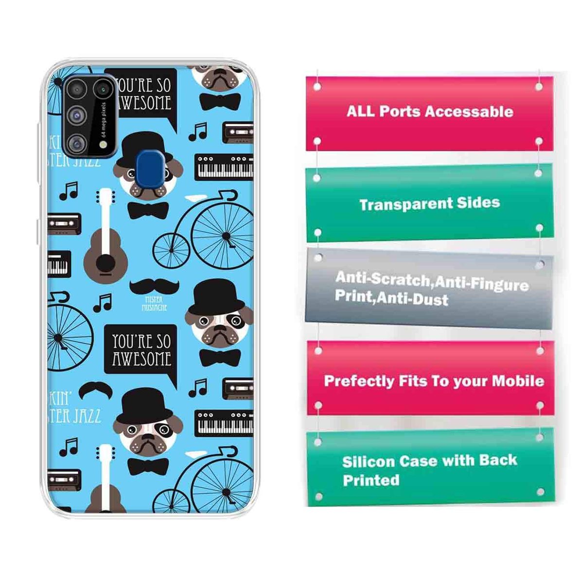 Amazon Brand - Solimo Designer Multicolor Bicycle Blue Pattern Design Printed Soft Back Case Mobile Cover for Samsung Galaxy M31