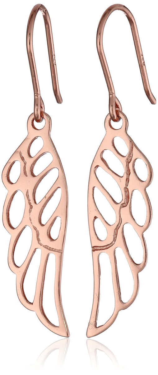 Rose Gold Plated Sterling Silver Angel Wing Drop Earrings