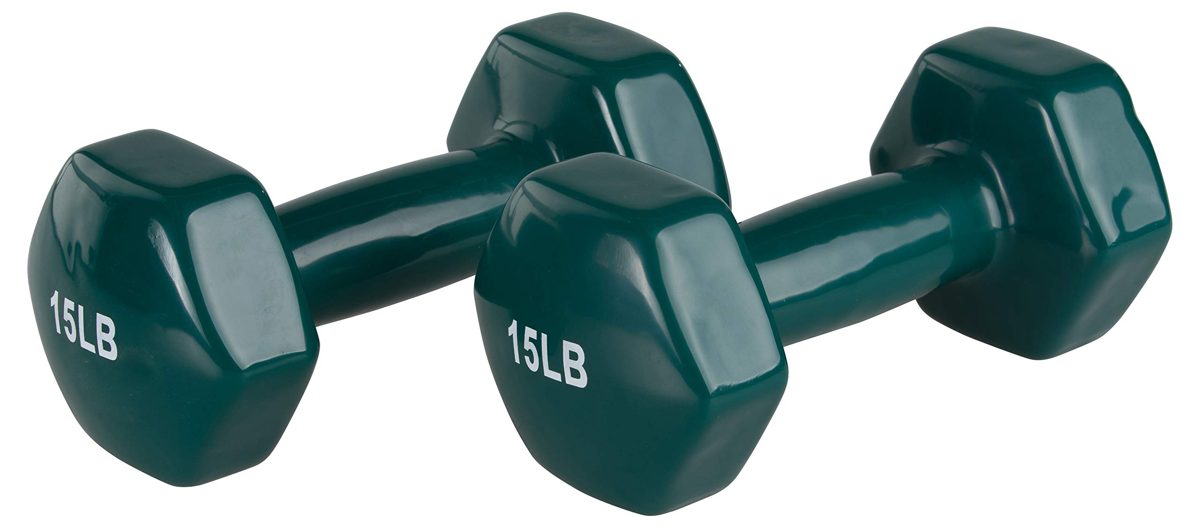Amazon Basic Vinyl Dumbbells, 14.9 lbs (6.8 kg), Set of 2, Teal
