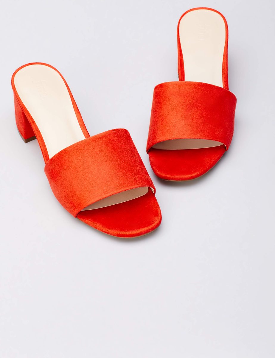 Amazon Brand - find. Women's Block Heel Mule Open-Toe Sandals,Orange (Hot Coral Hot Coral),US 8