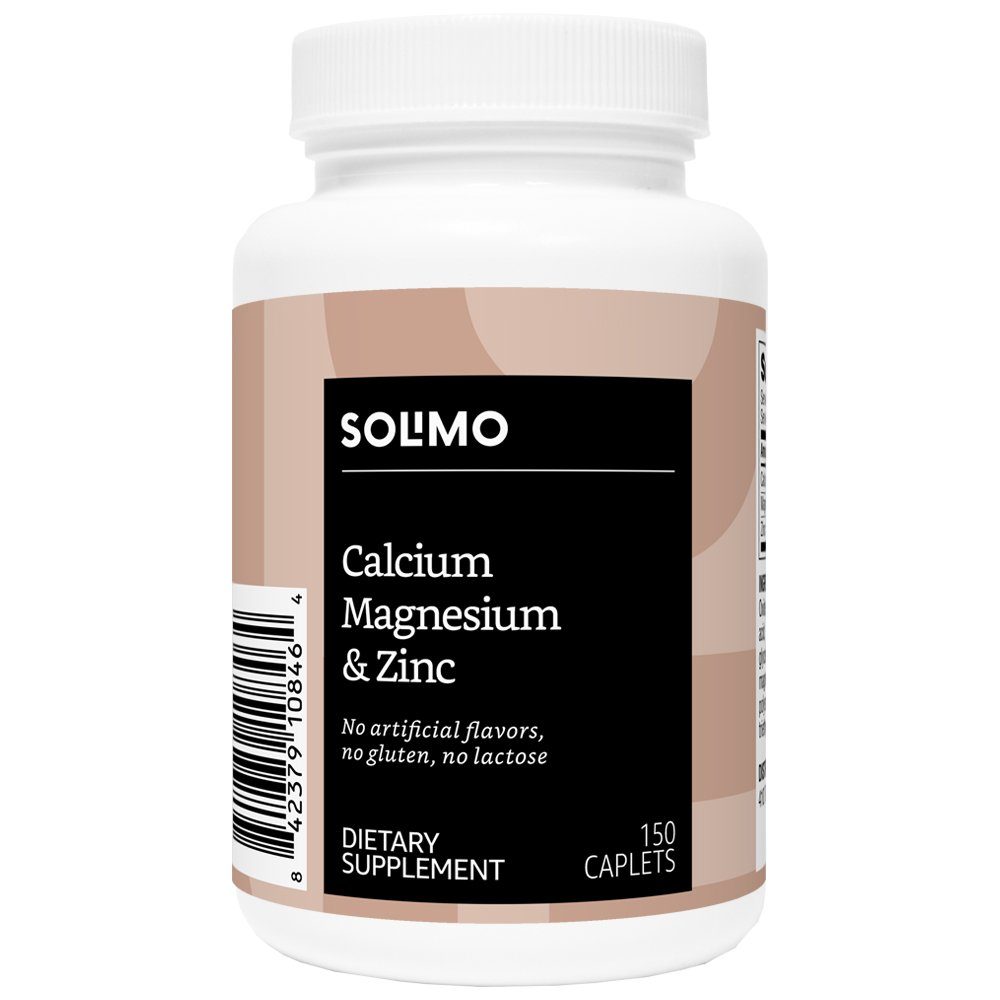 Amazon Brand - Solimo Biotin 5000 mcg, 300 Tablets, Value Size - Ten Month Supply & Solimo Calcium, Magnesium & Zinc, Calcium 1000 mg, Magnesium 400mg, Zinc 15mg per Serving (3 Caplets), 150 Caplets
