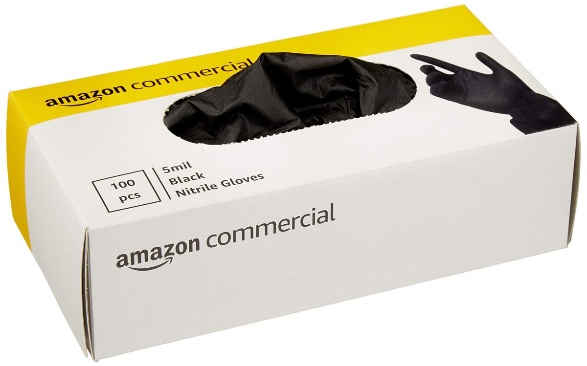 AmazonCommercial Powder Free Disposable Nitrile Gloves, 5 mil, Black, 240MM Size L, 1000 (10 Boxes of 100)