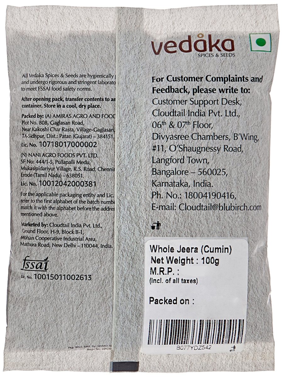 Amazon Brand - Vedaka Cumin (Jeera) Seed, 100g