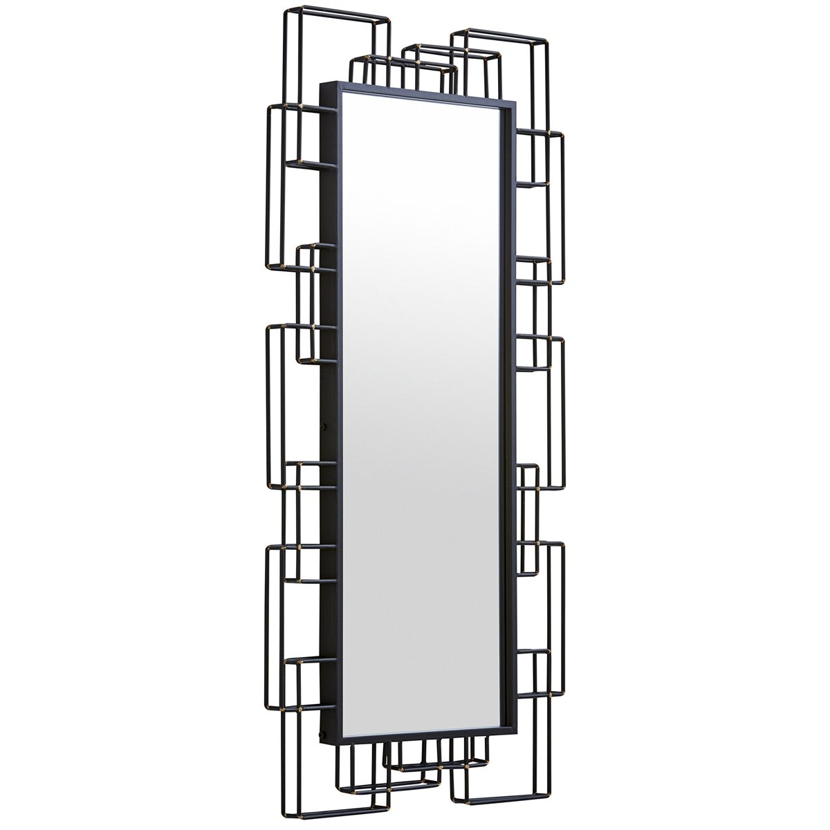 Amazon Brand – Rivet Geometric Metal Wall Mirror Decor, 47 Inch Height, Black with Gold Accents