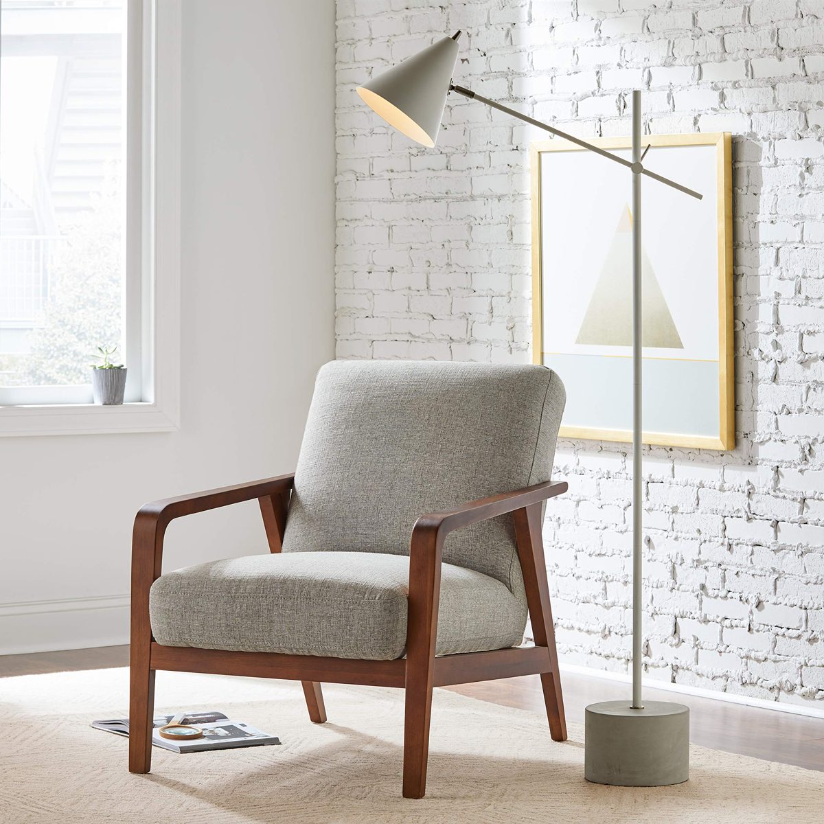 Amazon Brand – Rivet Mid-Century Modern Concrete Task Floor Lamp With Light Bulb - 57 Inches, Matte White