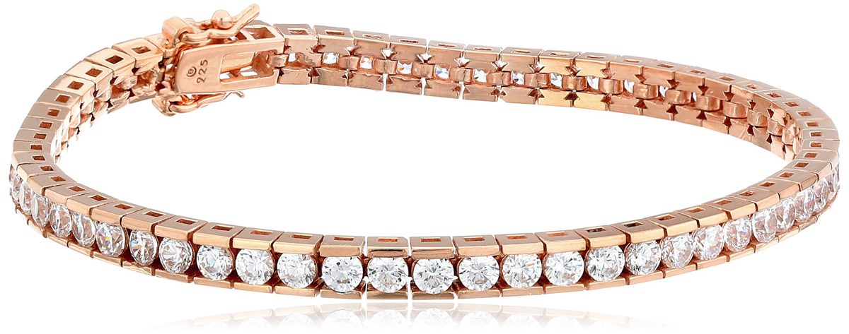 Rose-gold-plated Sterling Silver Swarovski Zirconia Round Tennis Bracelet, 7.25"