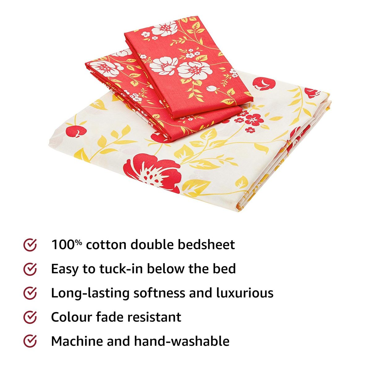 Amazon Brand - Solimo 144 TC Cotton Double Bedsheet with 2 Pillow Covers