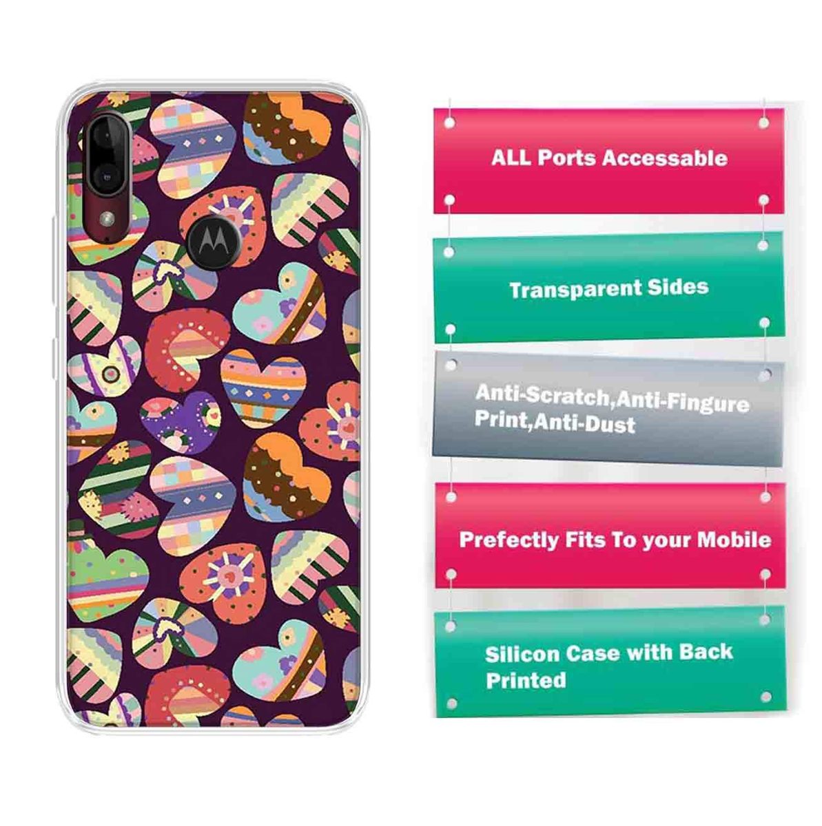 Amazon Brand - Solimo Designer Multicolor Motif Heart Pattern Design Printed Soft Back Case Mobile Cover for Motorola Moto E6s / Motorola Moto E6 Plus