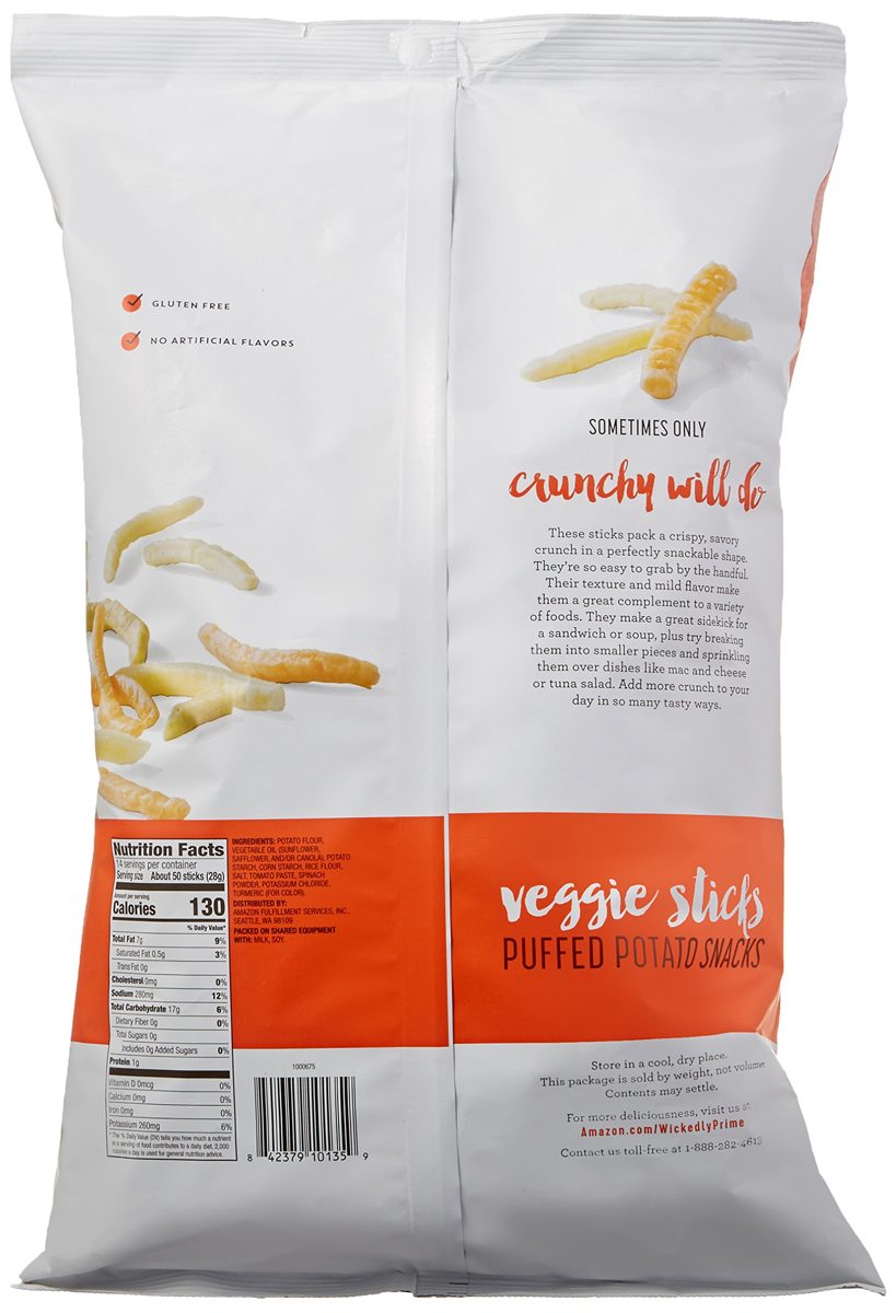 Wickedly Prime Veggie Sticks, Puffed Potato Snacks, 14 Ounce (Pack of 4)
