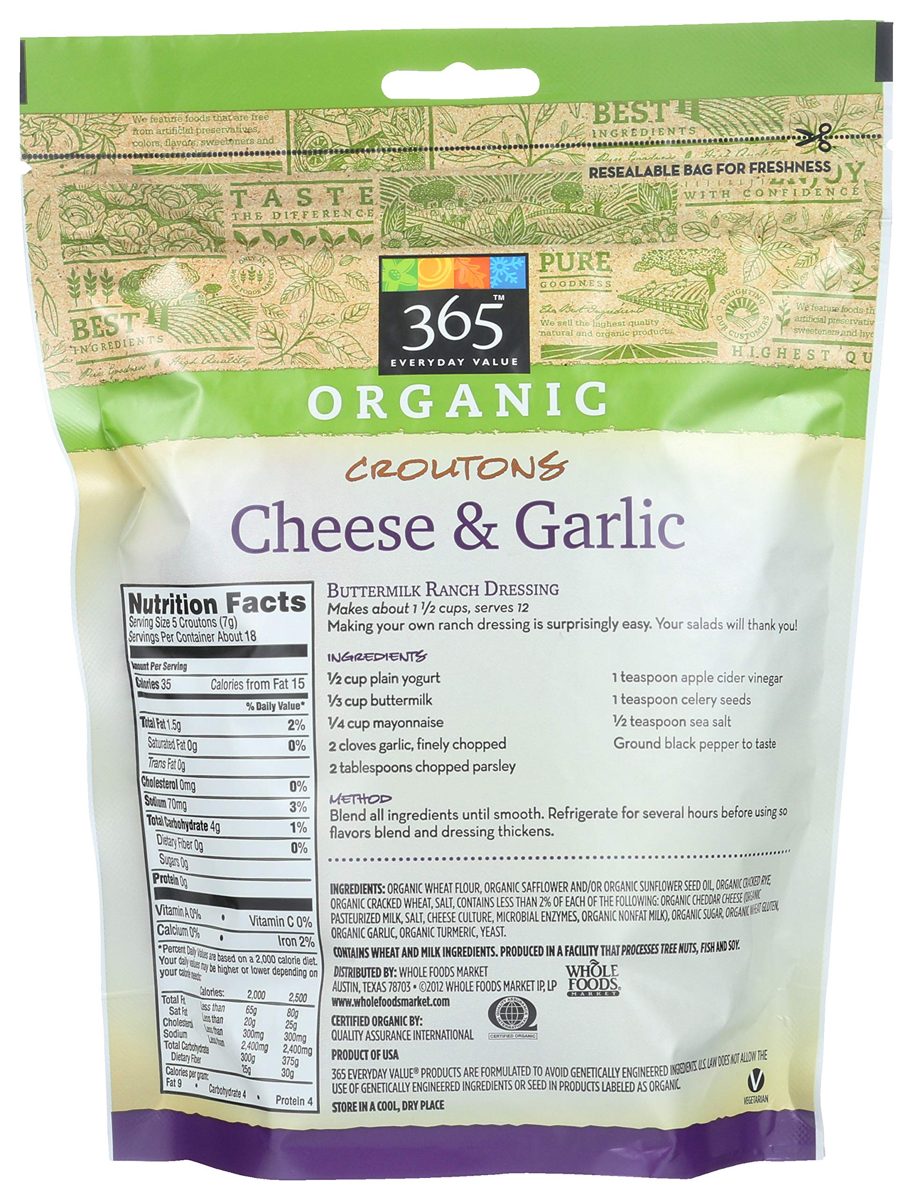 365 Everyday Value, Organic Croutons, Cheese & Garlic, 4.5 oz