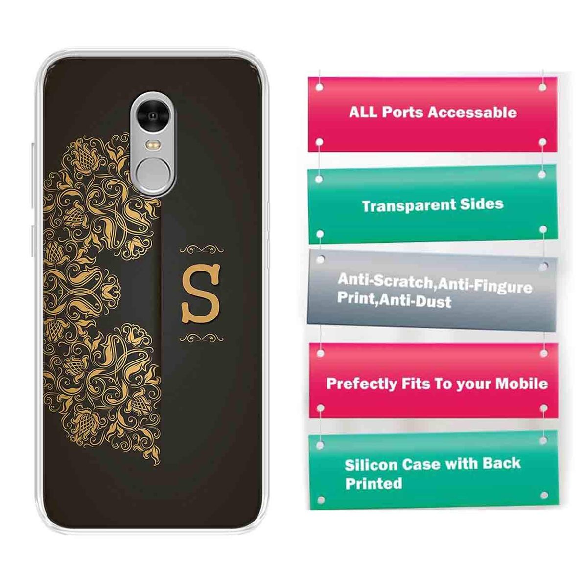 Amazon Brand - Solimo Designer Multicolor Black Pattern Alphabet-S Printed Soft Back Case Mobile Cover for Xiaomi Redmi Note 4