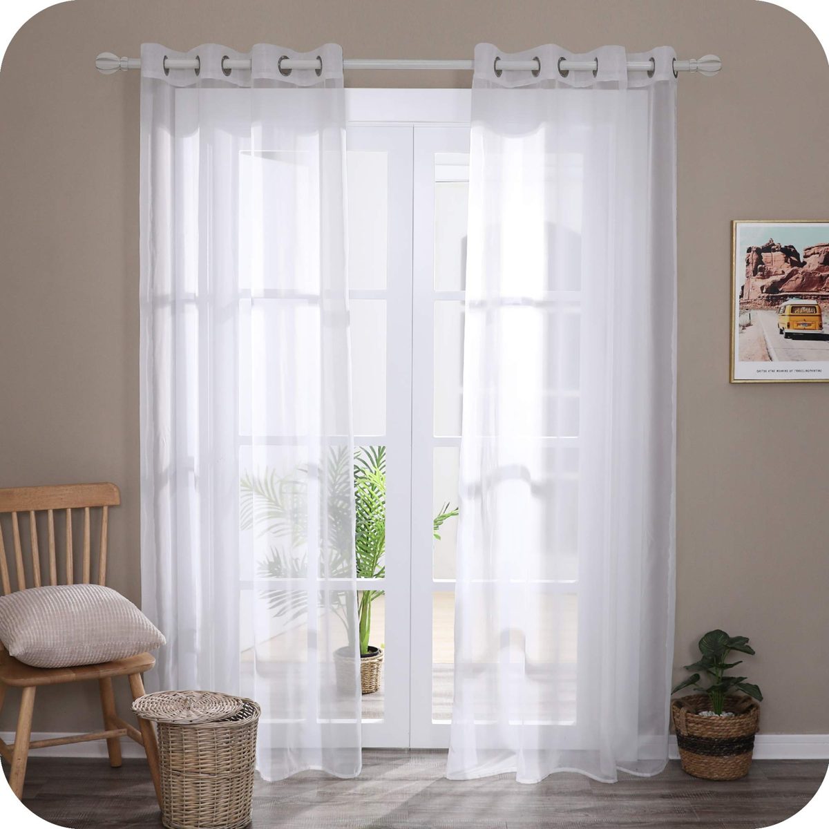 UMI by Amazon Voile Curtains Eyelet Net Curtains Semi Sheer Curtains Decorative Sheer Voile Curtains Light Weight Voile Net Curtains White 55 x 54 Inch 2 Panels