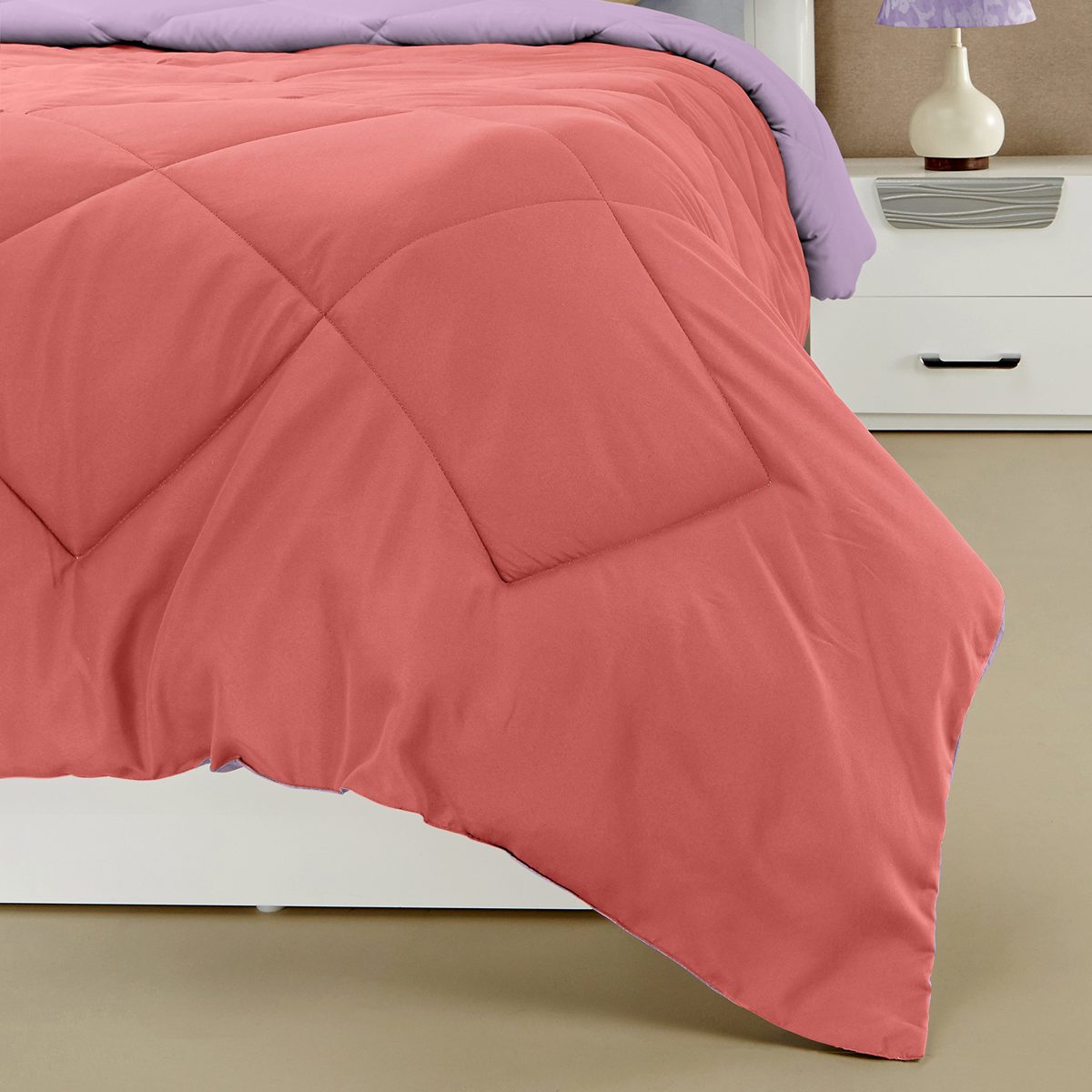 Amazon Brand - Solimo Microfibre Reversible Comforter, Double (Candy Pink and Bubble Gum Purple, 200 GSM)