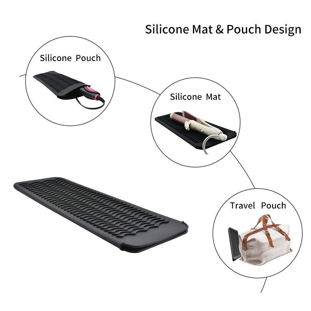 Eono Essentials Silicone Heat Resistant Mat for Hair Curling Iron, Portable Pouch for Flat Iron Hot Hair Tools