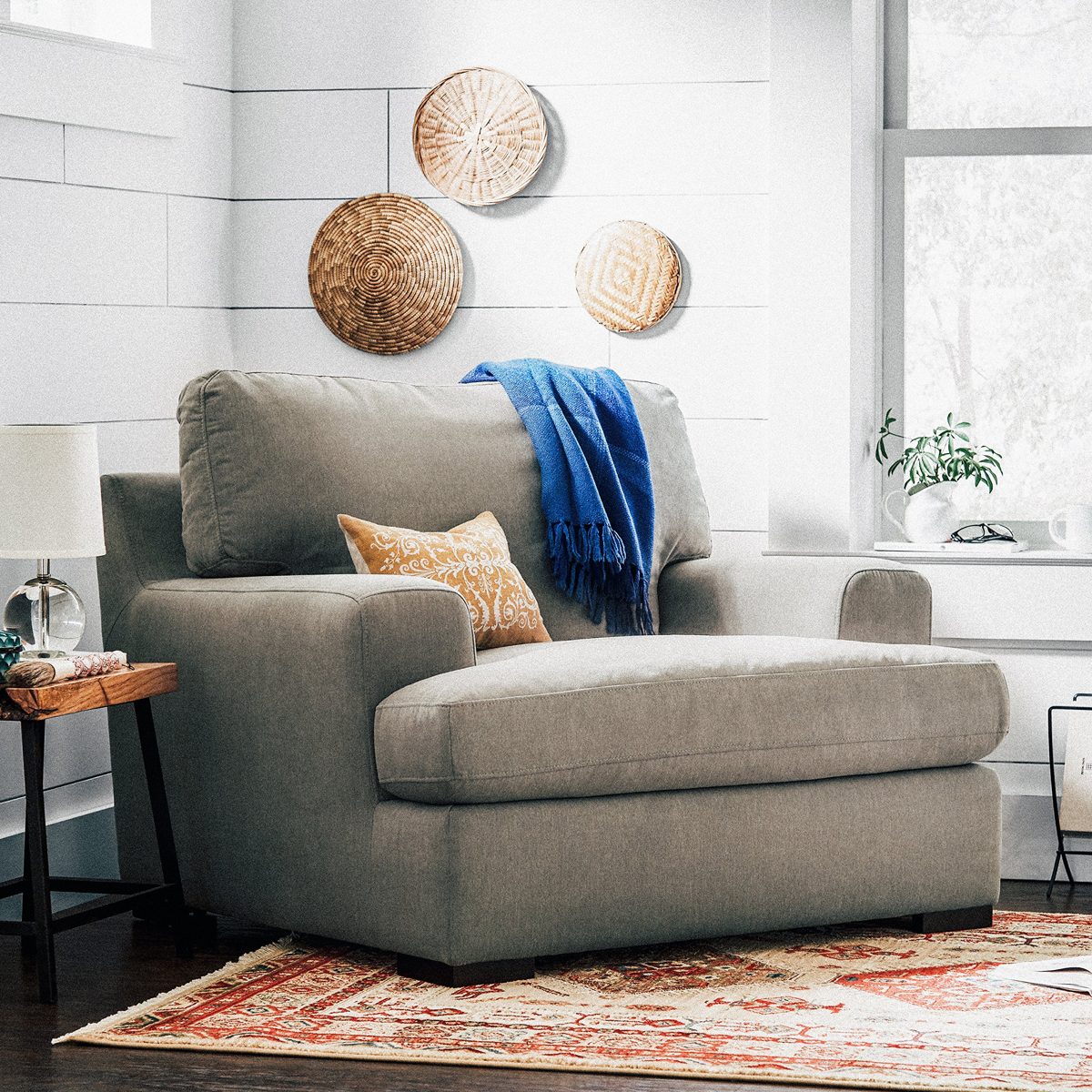 Amazon Brand – Stone & Beam Modern Round Glass Table Desk Lamp With Light Bulb And White Shade - 7 x 7 x 14 Inches