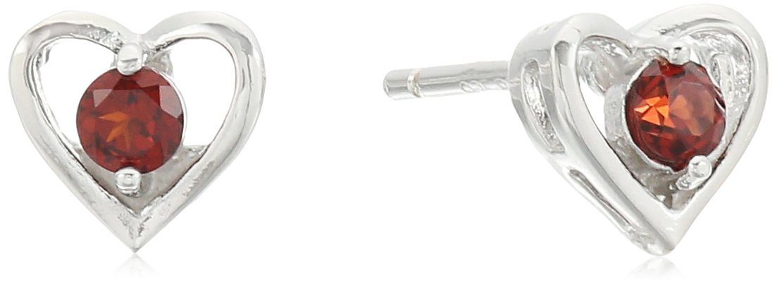 Girls' Petite Sterling Silver Garnet Open Heart Stud Earrings and 16" Pendant Necklace Jewelry Set
