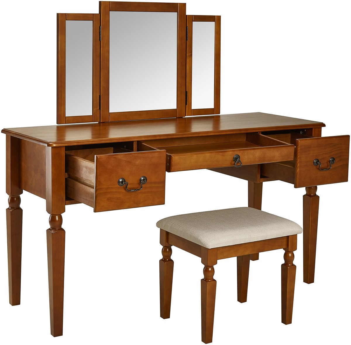 AmazonBasics Classic Grand 3-Piece Mirror Table Vanity Set with Stool - Cherry