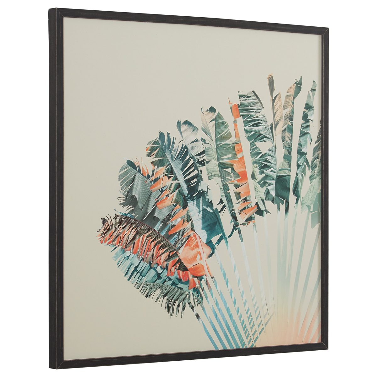 Amazon Brand – Stone & Beam Modern Turquoise and Orange Palm Print in Black Frame, 30" x 30"