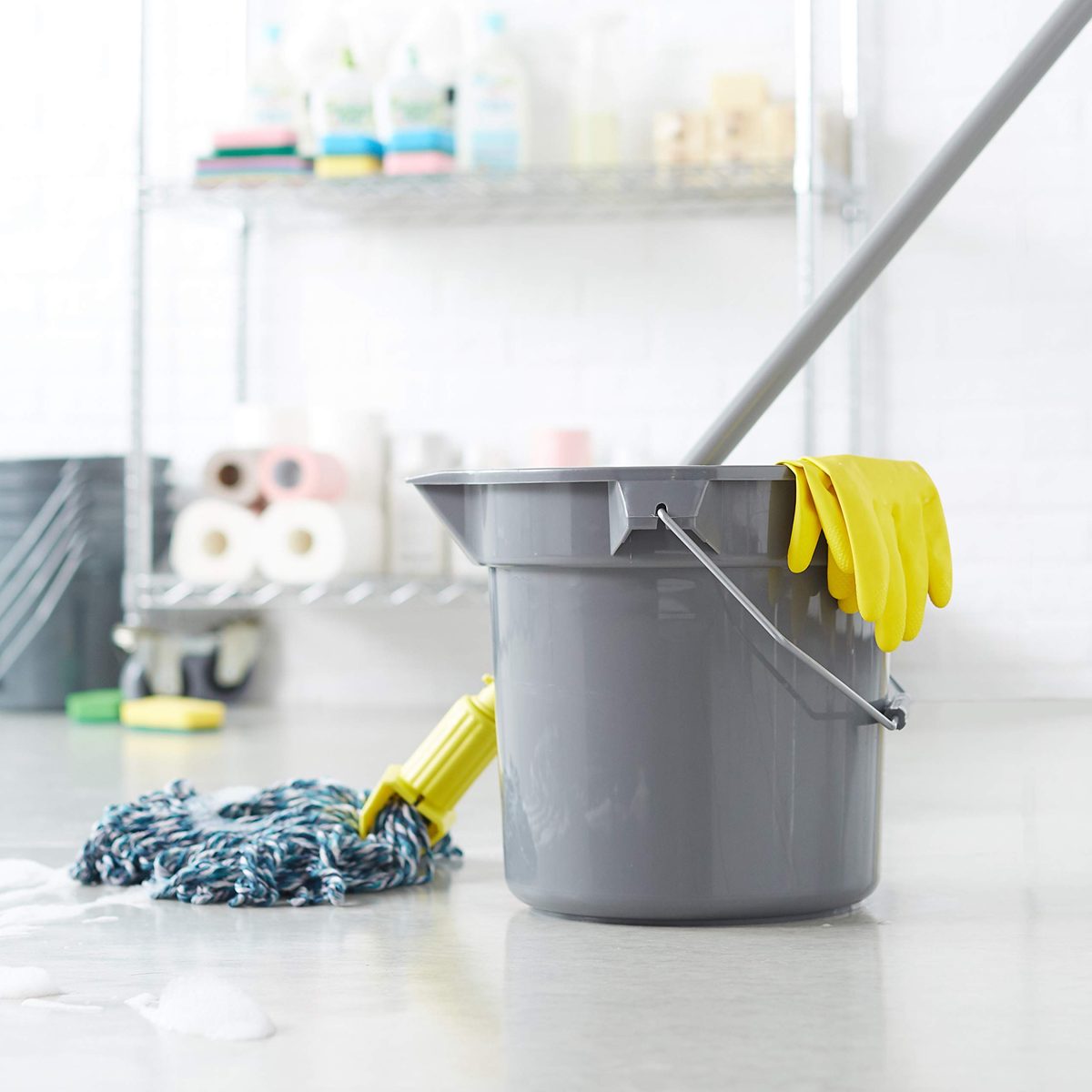 AmazonCommercial 14 Quart Plastic Cleaning Bucket, Grey - 6-pack