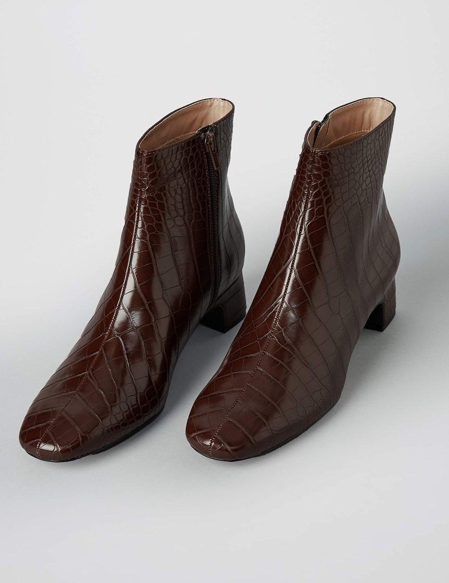 Amazon Brand - find. Block Heel Square Toe Ankle Boots, Braun Brown Croco), US 6.5