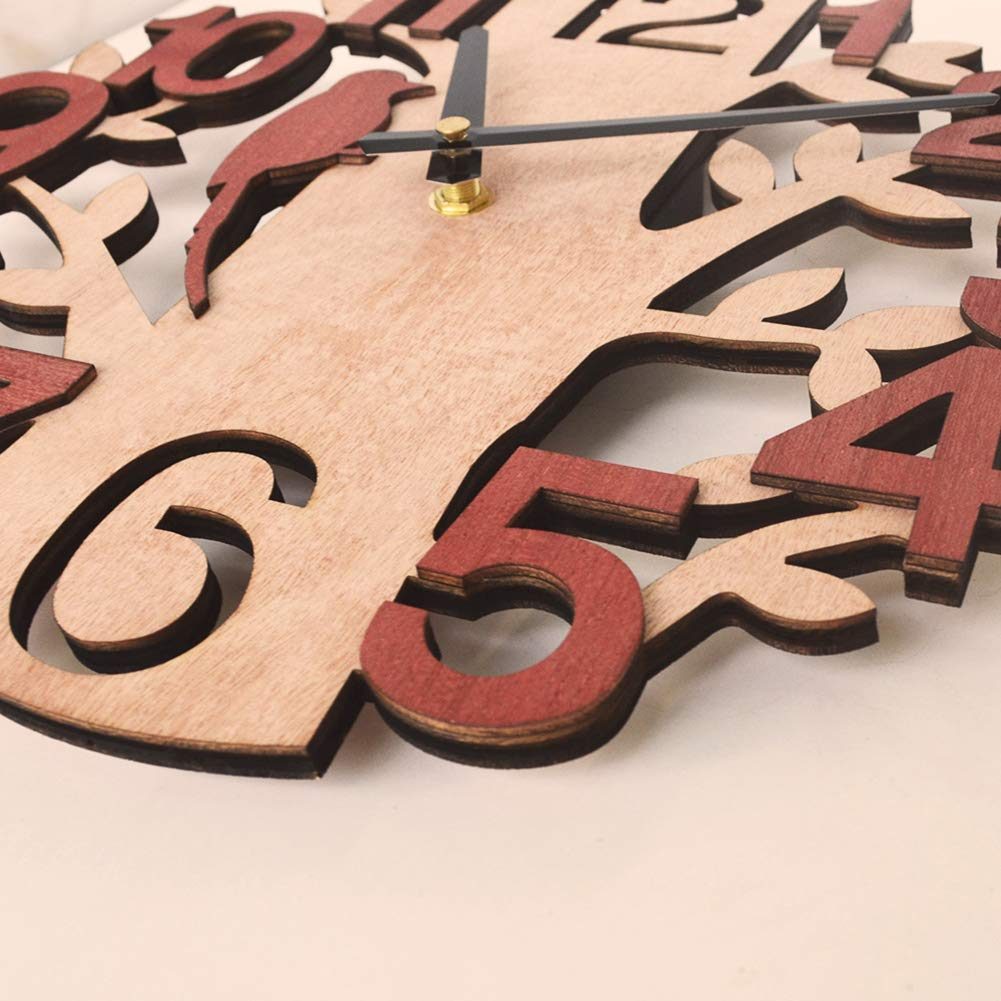 Umi.Essentials Silent Wall Clock Tree with Bird Design Wooden Clock Diameter 28.5 cm