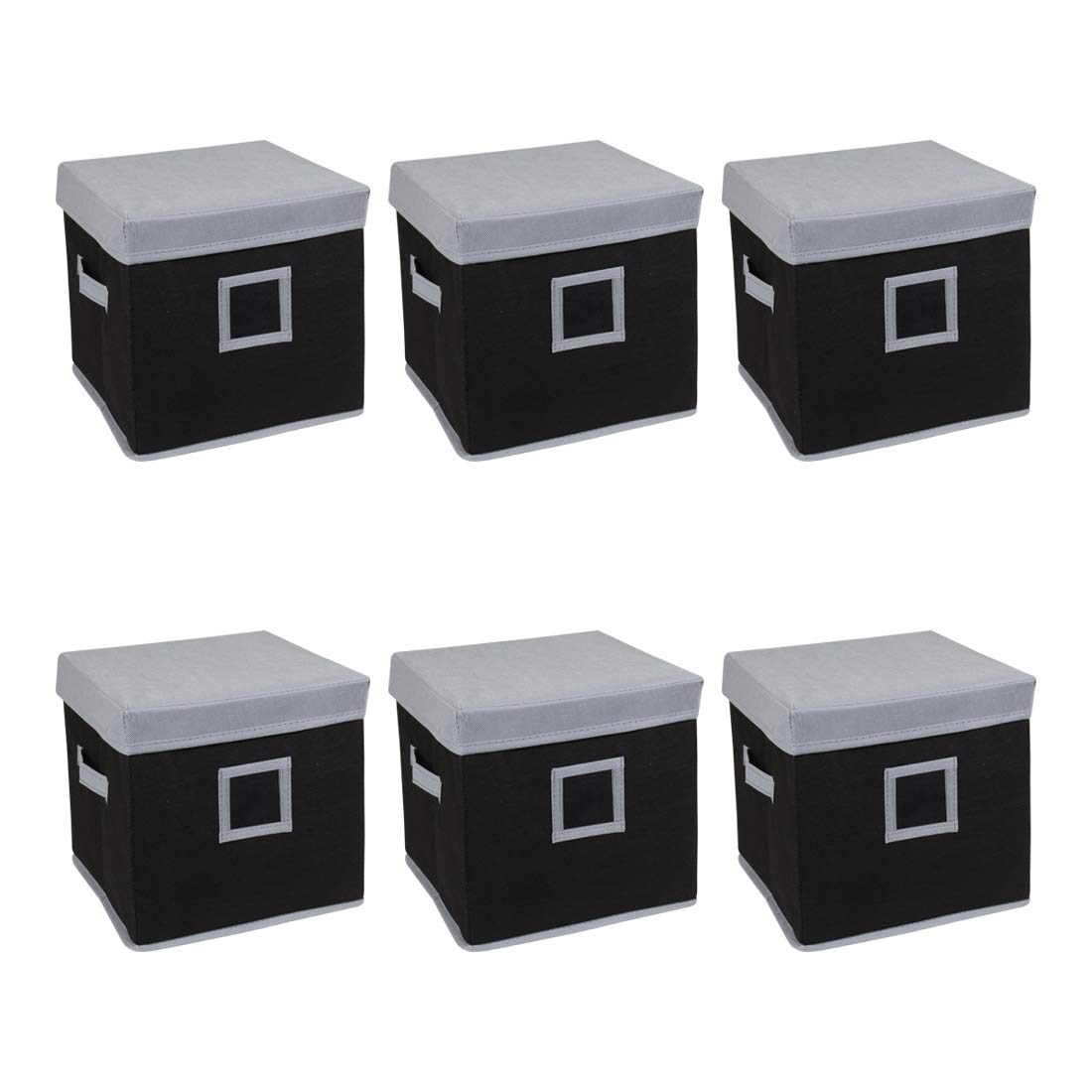 Amazon Brand - Solimo Fabric Storage Box with Lid, Small, Set of 6, Black and Grey