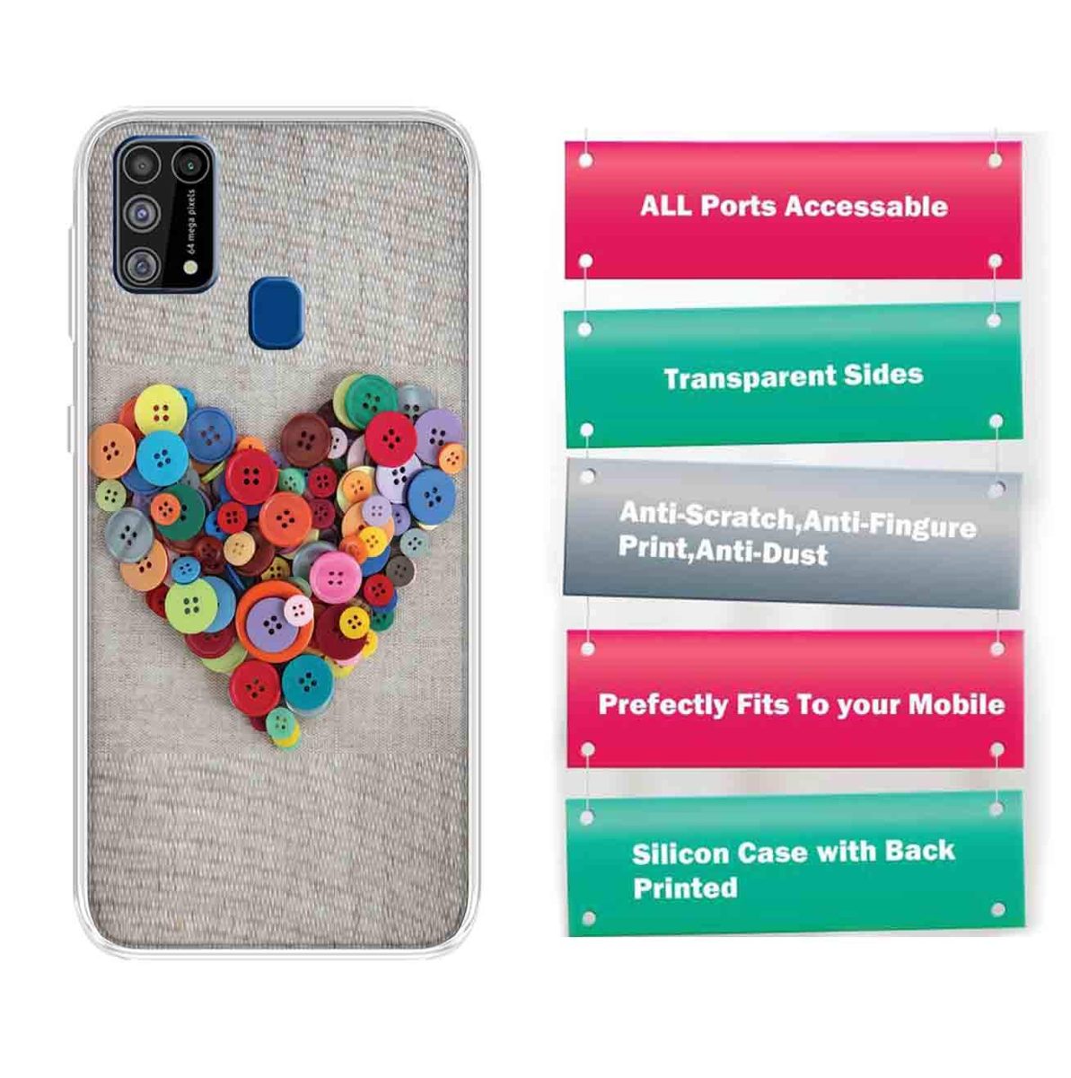 Amazon Brand - Solimo Designer Multicolor Button Heart Pattern Printed Soft Back Case Mobile Cover for Samsung Galaxy M31